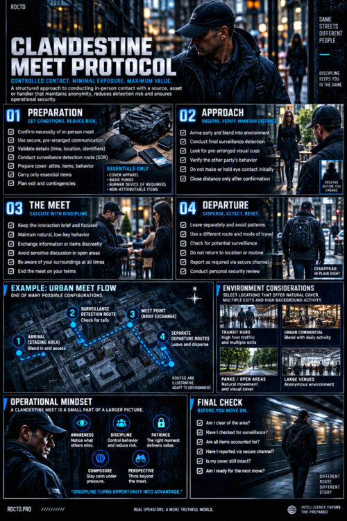 Clandestine Meet Protocol Infographic PDF | RDCTD Tradecraft