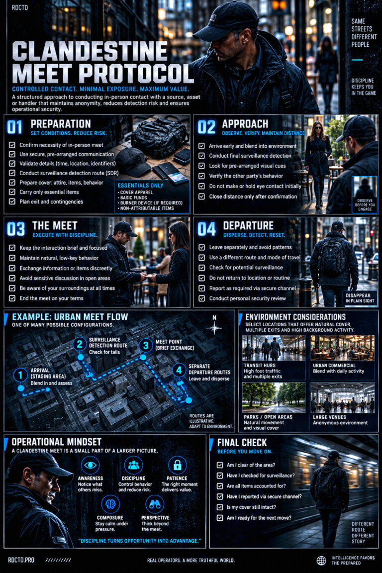 Clandestine Meet Protocol Infographic PDF | RDCTD Tradecraft
