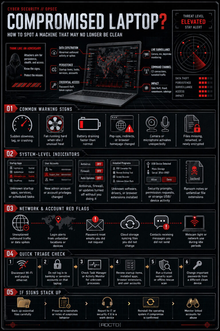 Compromised Laptop Infographic | RDCTD Tradecraft