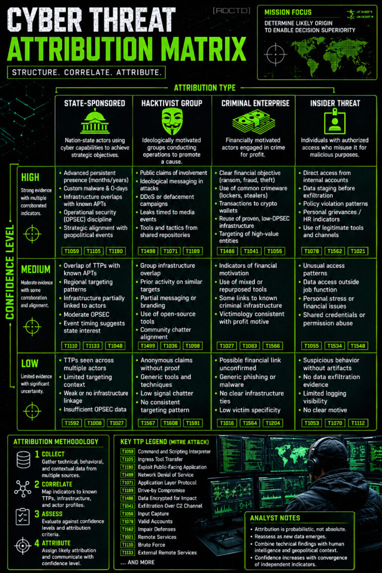 Cyber Threat Attribution Matrix 942 Infographic PDF | RDCTD Tradecraft