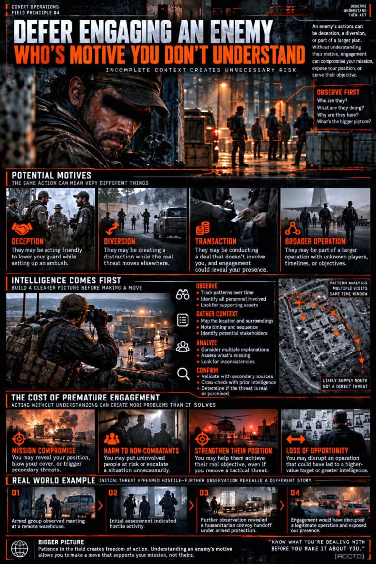 Defer Engaging an Enemy Who’s Motive You Don’t Understand Infographic PDF | RDCTD Tradecraft