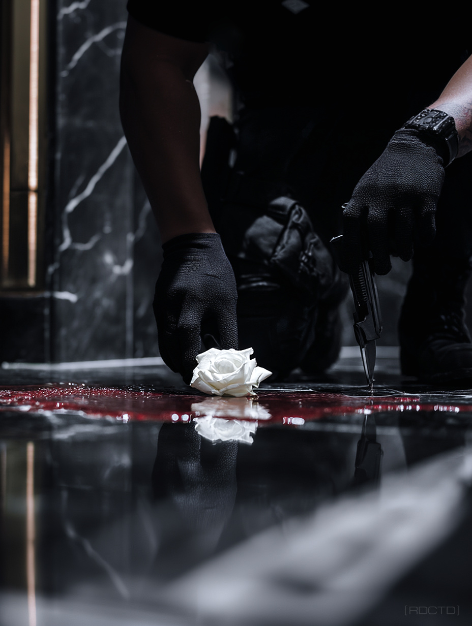Echo Effect Signature Seeding - Covert Operative Placing a Rose on Blood | RDCTD Tradecraft Guide