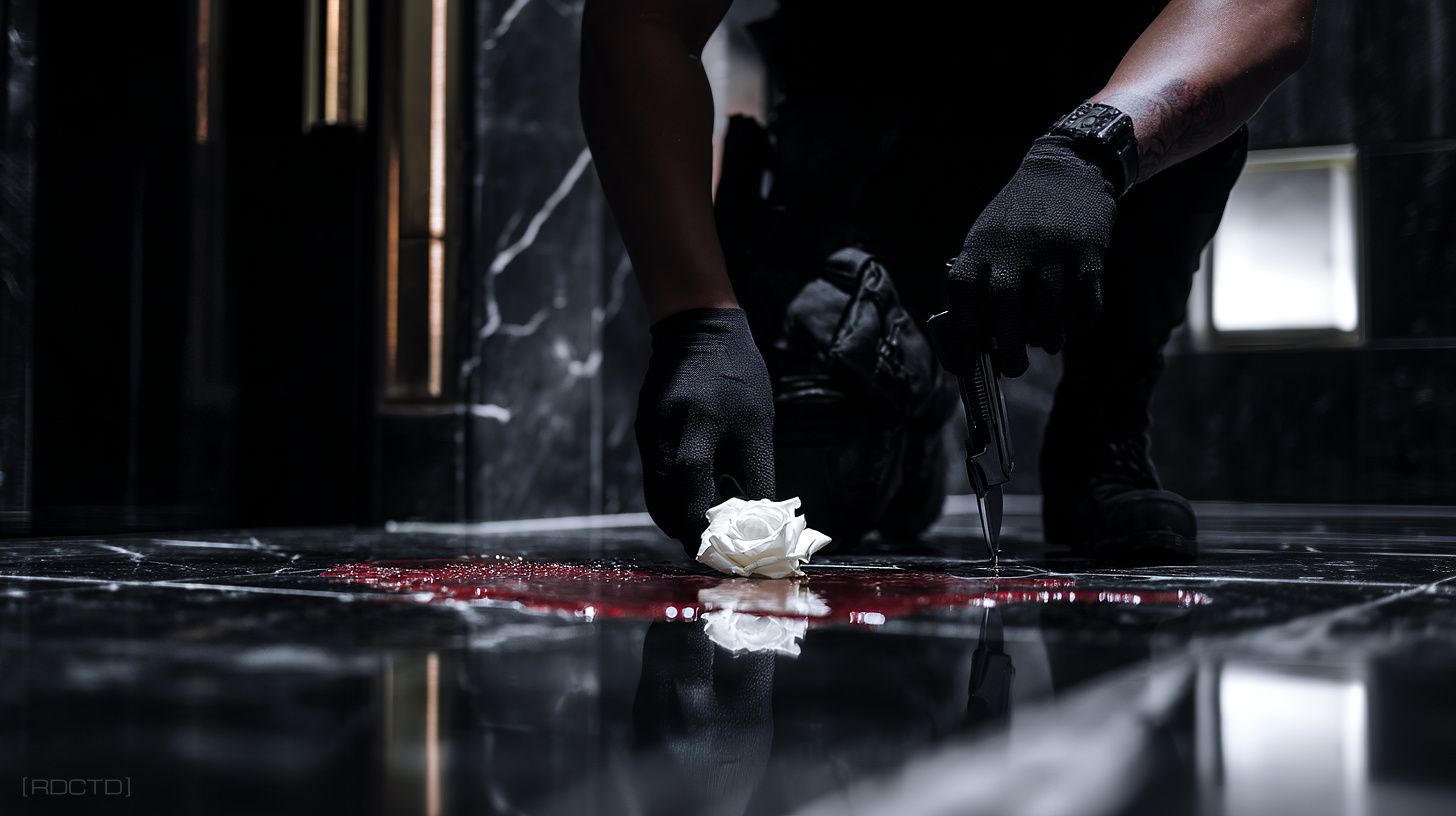 Echo Effect Signature Seeding - Covert Operative Placing a Rose on Blood | RDCTD Tradecraft