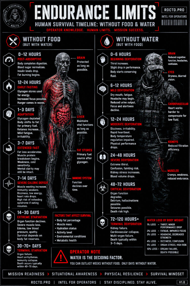 Endurance Limits Without Food and Water Infographic PDF | RDCTD Tradecraft