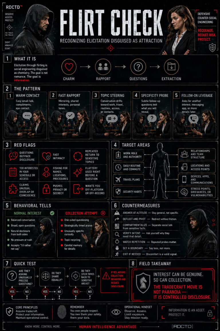 Flirt Check Elicitation Infographic | RDCTD Tradecraft
