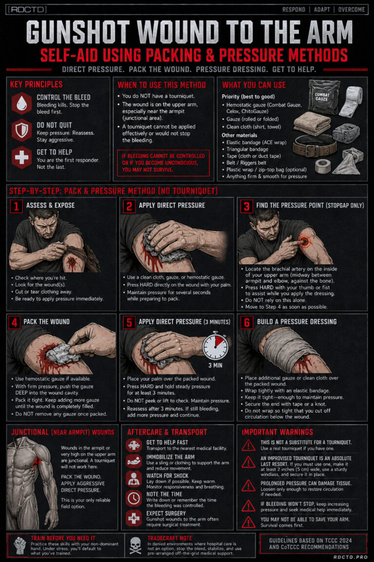 Gunshot Wound to The Arm Self-Aid Infographic | RDCTD Tradecraft