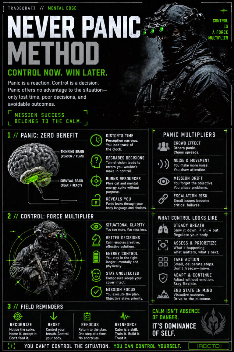 Never Panic Method Infographic PDF | RDCTD Tradecraft