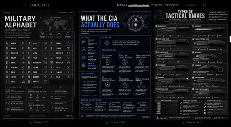 Reference R-Files: Military Alphabet Comms Guide, What The CIA Actually Does Infographic, and Tactical Knives Guide | RDCTD Tradecraft
