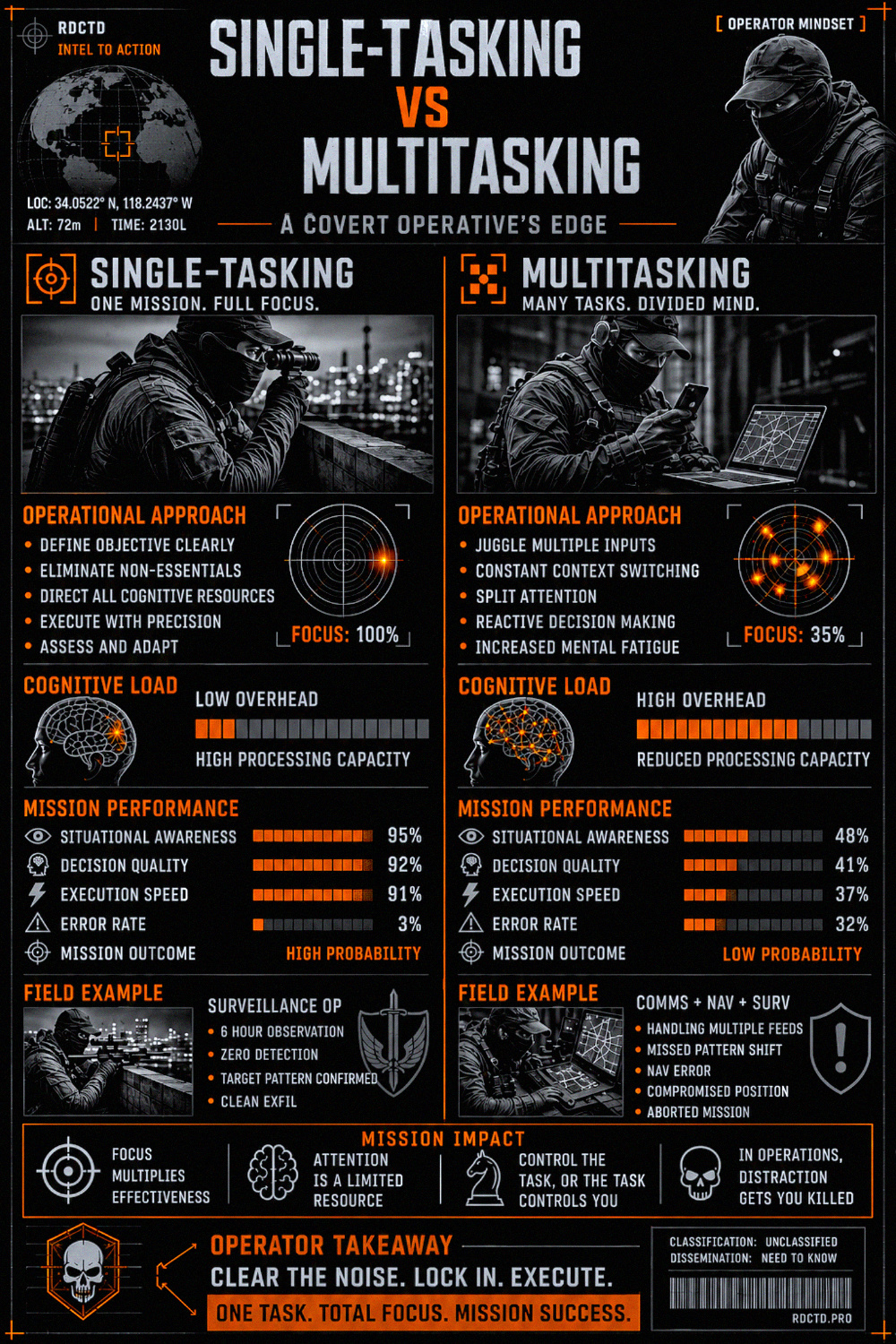 Single-Tasking vs Multitasking Infographic PDF | RDCTD Tradecraf