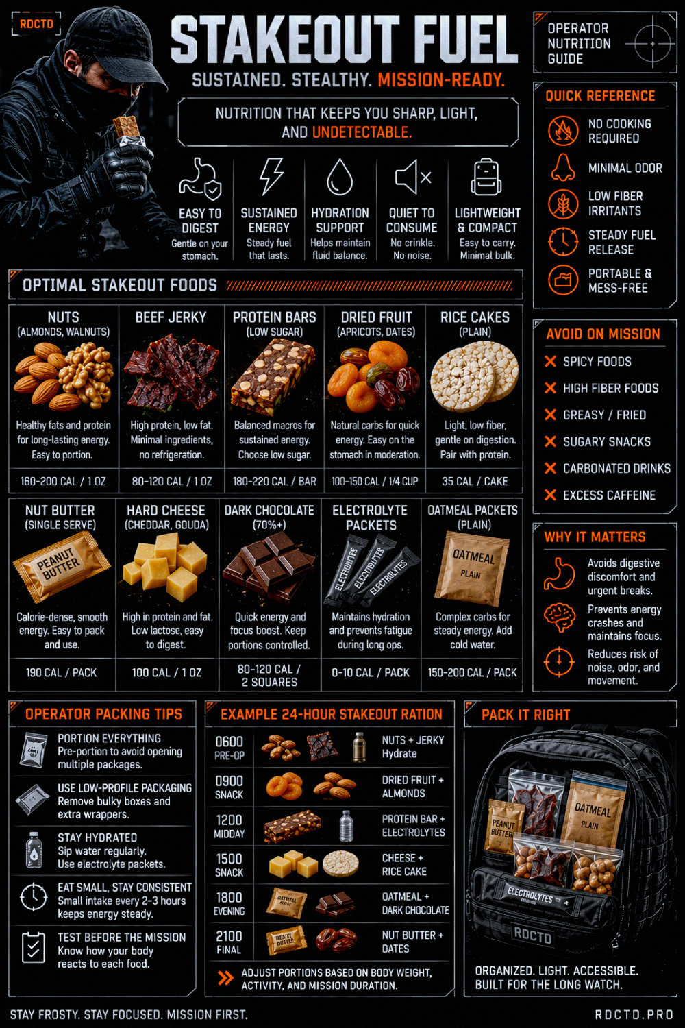 Stakeout Food Guide Infographic PDF | RDCTD Tradecraft