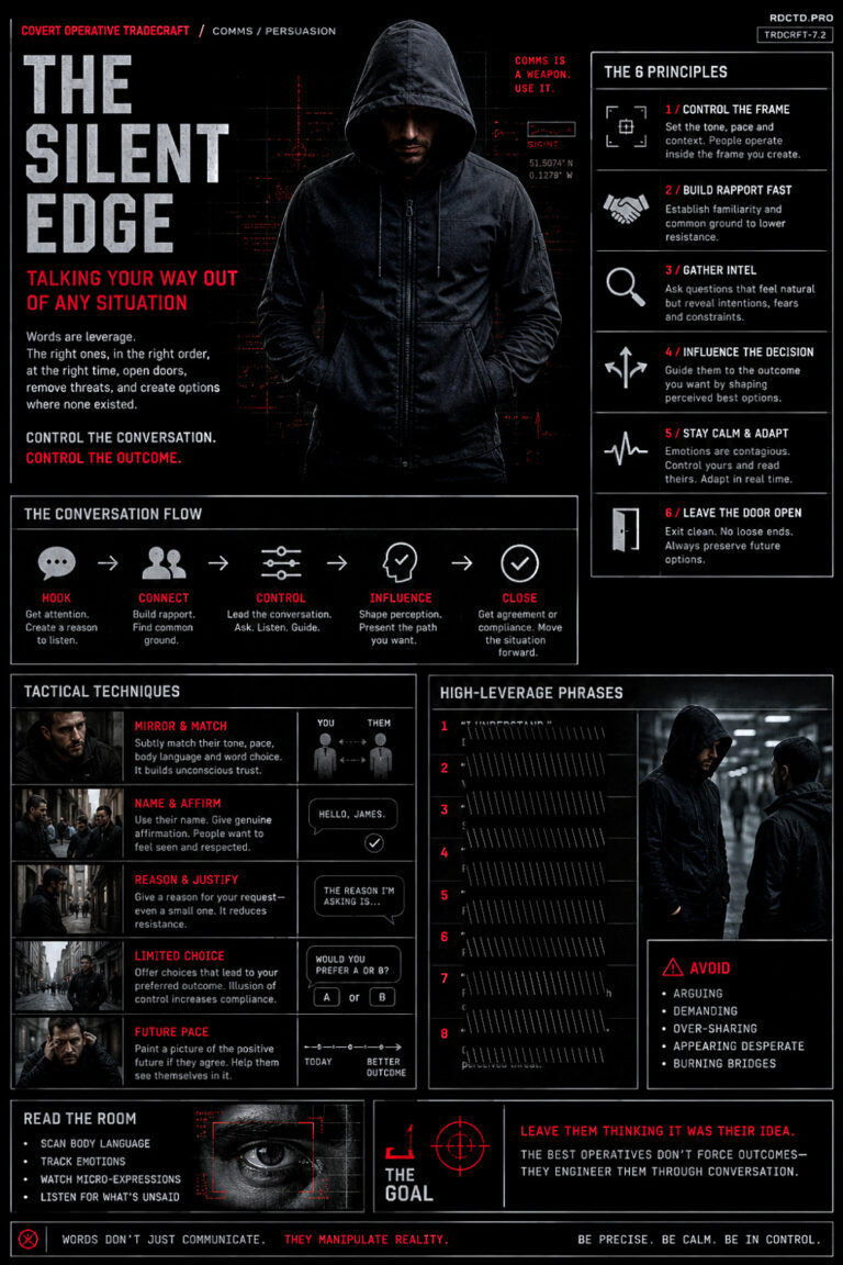 Talking Your Way Out of Anything Infographic | RDCTD Tradecraft
