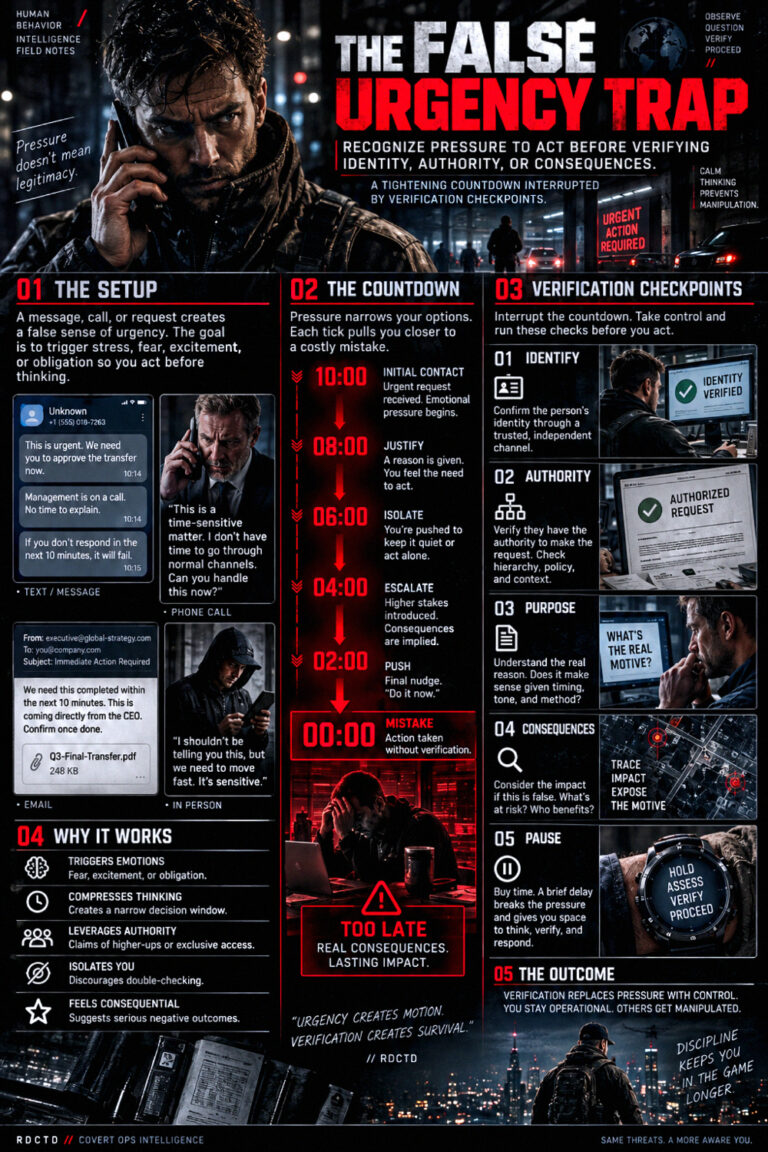The False Urgency Trap Infographic PDF | RDCTD Tradecraft