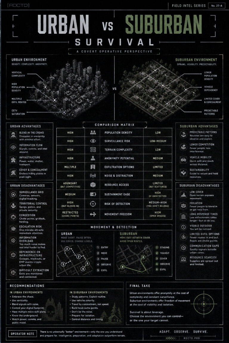 Urban VS Suburban Survival Infographics | RDCTD Tradecraft