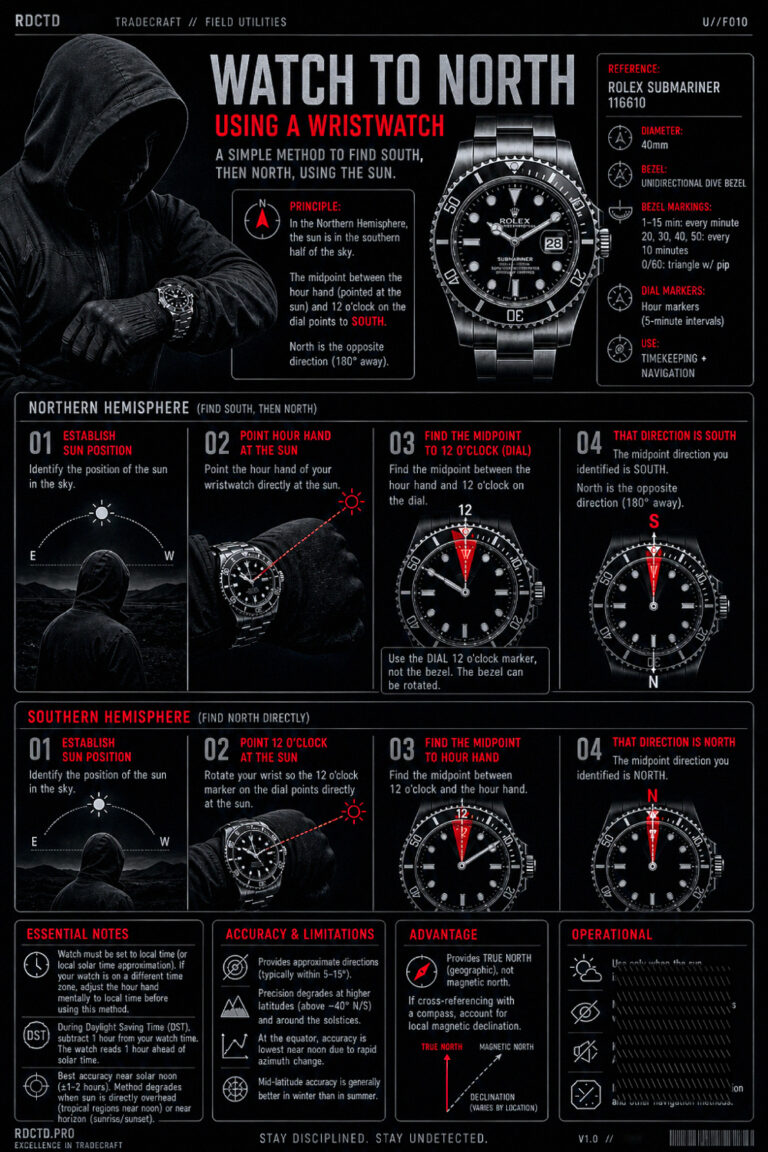 Using a Wristwatch as a Compass Infographic | RDCTD Tradecraft